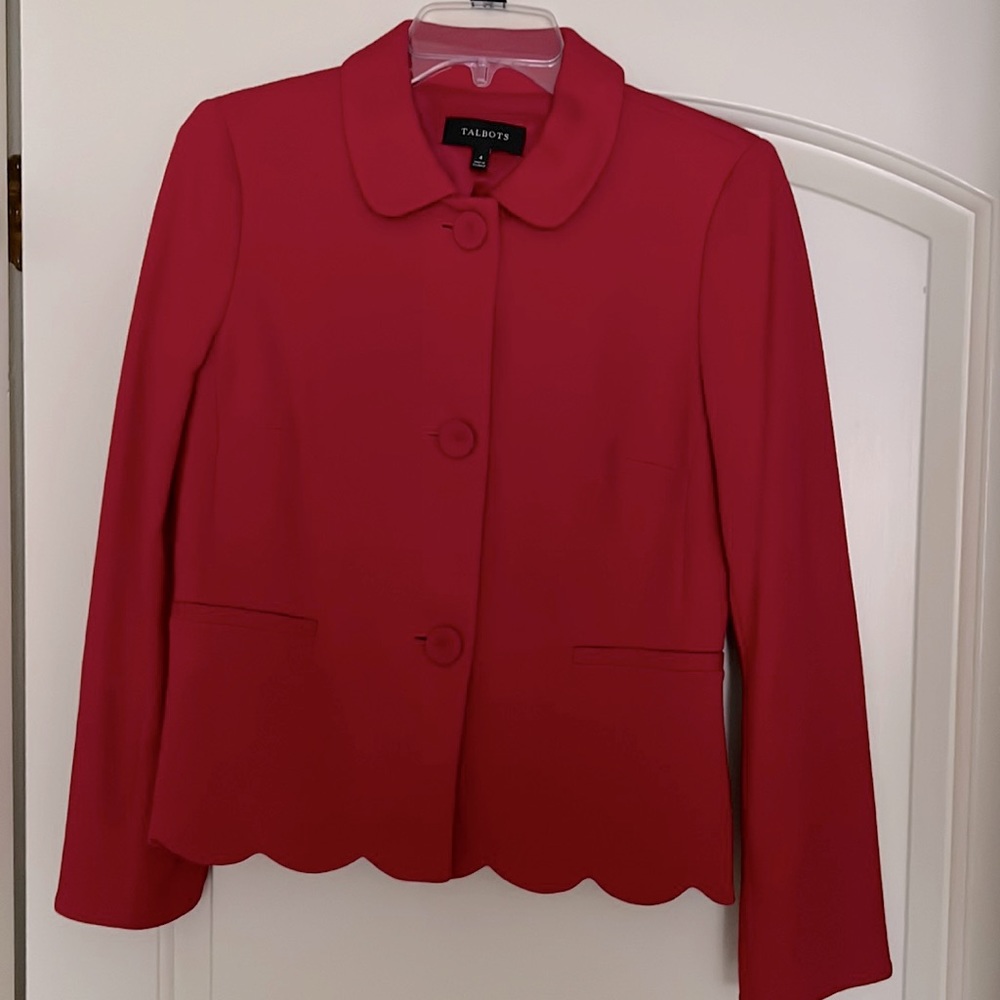 Talbots red blazer with scalloped bottom